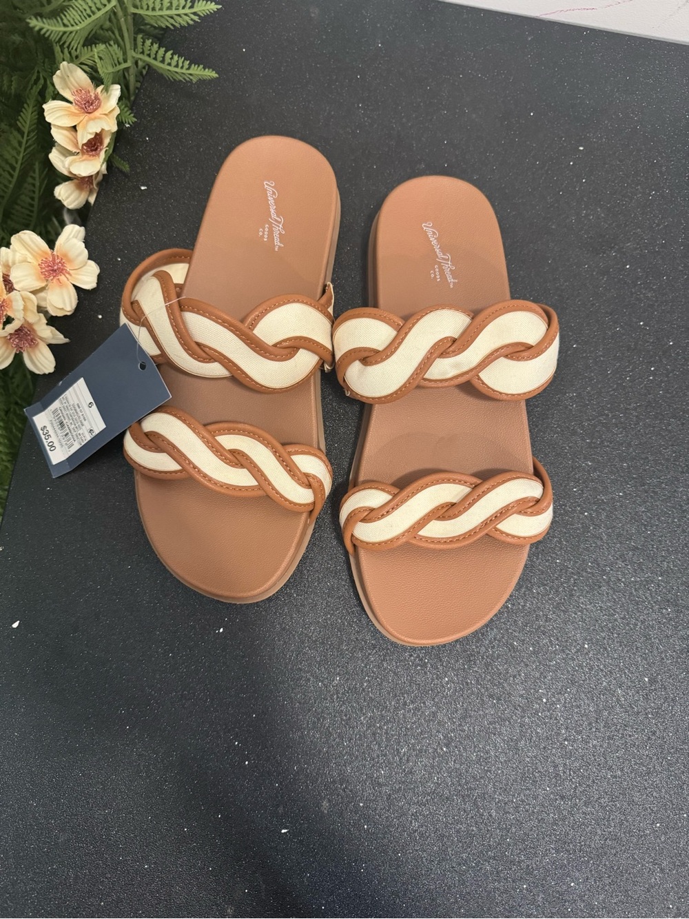 & Other Stories Braided Two-strap Slide Sandals - Brown & Cream